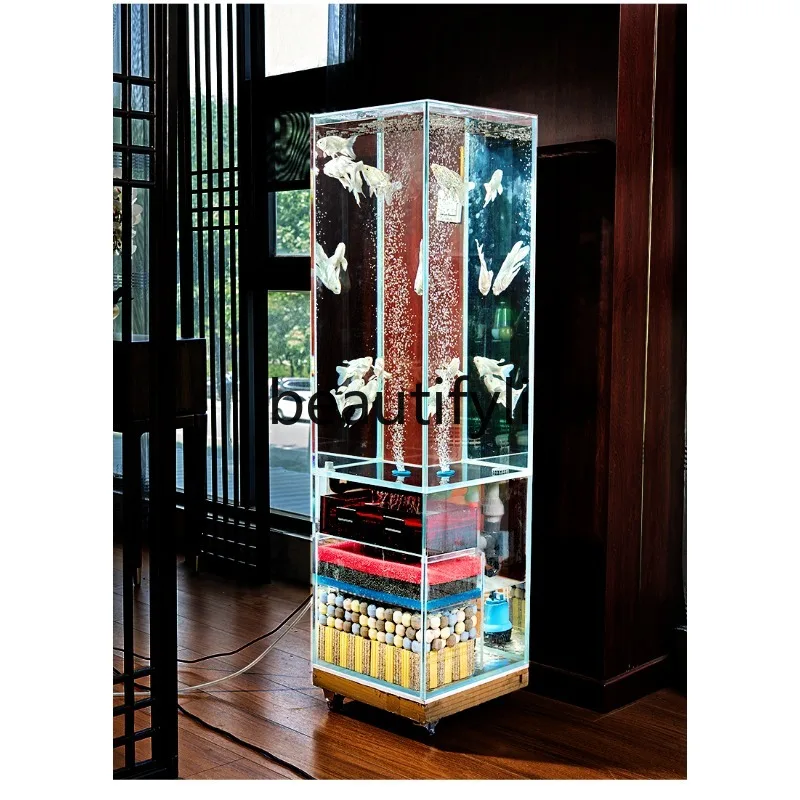 

Большой, средний напольный экологический ультра-прозрачный стеклянный маленький резервуар для золотых рыбок, нижний фильтр для смены воды, аквариум для рыб