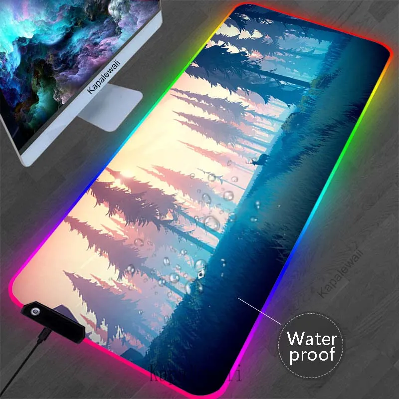 Mata kolorowa mysz z duża podkładka pod mysz leśnym RGB XXL 100x50cm Teclado e mysz podkładki pod klawiaturę z gumową wodoodporną podkładką pod mysz