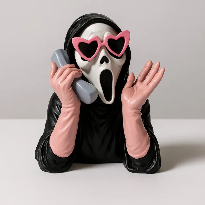 

LED Light Ghost Face Girl Phone Holder Statue Resin Halloween Horror Decoration Gothic Desk Figurine