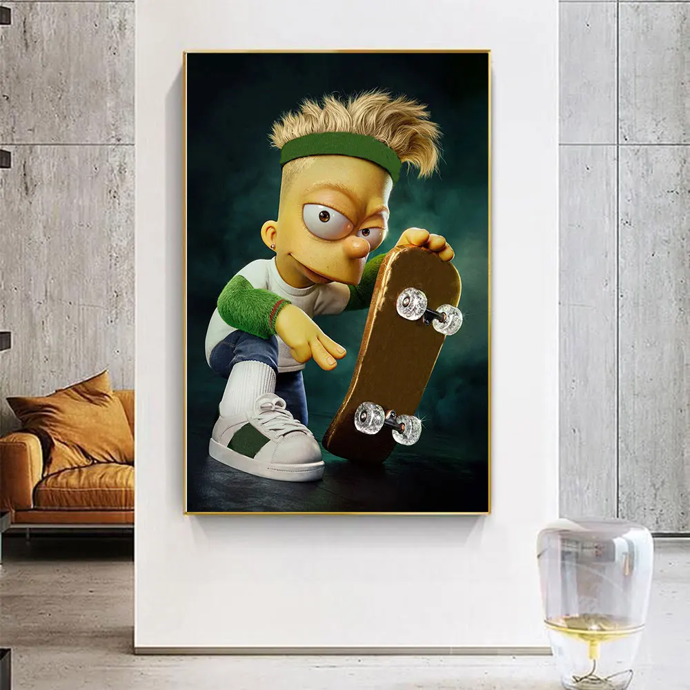 Fashion Trends Disney Simpson Skateboard Poster Canvas Painting Wall Art Print Home Decor Picture For Kids Room Livingroom