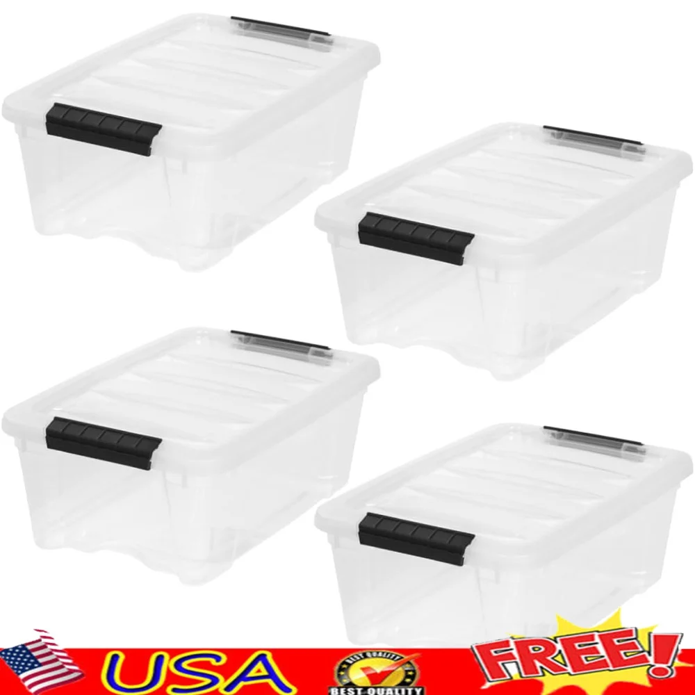 

4-Pack 13 Quart Storage Bins with Lids Stackable Nestable See-Through Organizing Solution Durable BPA-Free Pull Handle Buckles