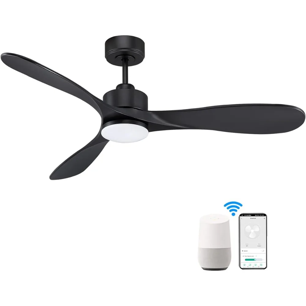 52“ Smart Ceiling Fans with Lights Remote,Quiet DC Motor,Modern Black Outdoor Indoor Ceiling Fan,High CFM 6-Speed,Controlled