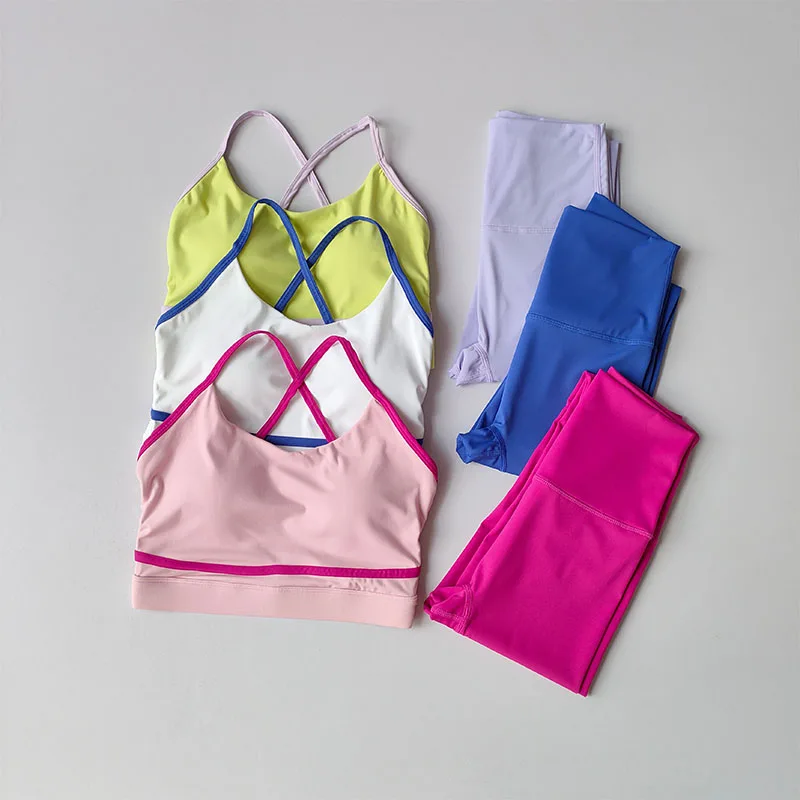 New Yoga Outfit Set Women's Fashionable Fitness Suit 2PCS Set Yoga Running Leggings Sports Bras Shorts Sportswear Clothing Suit