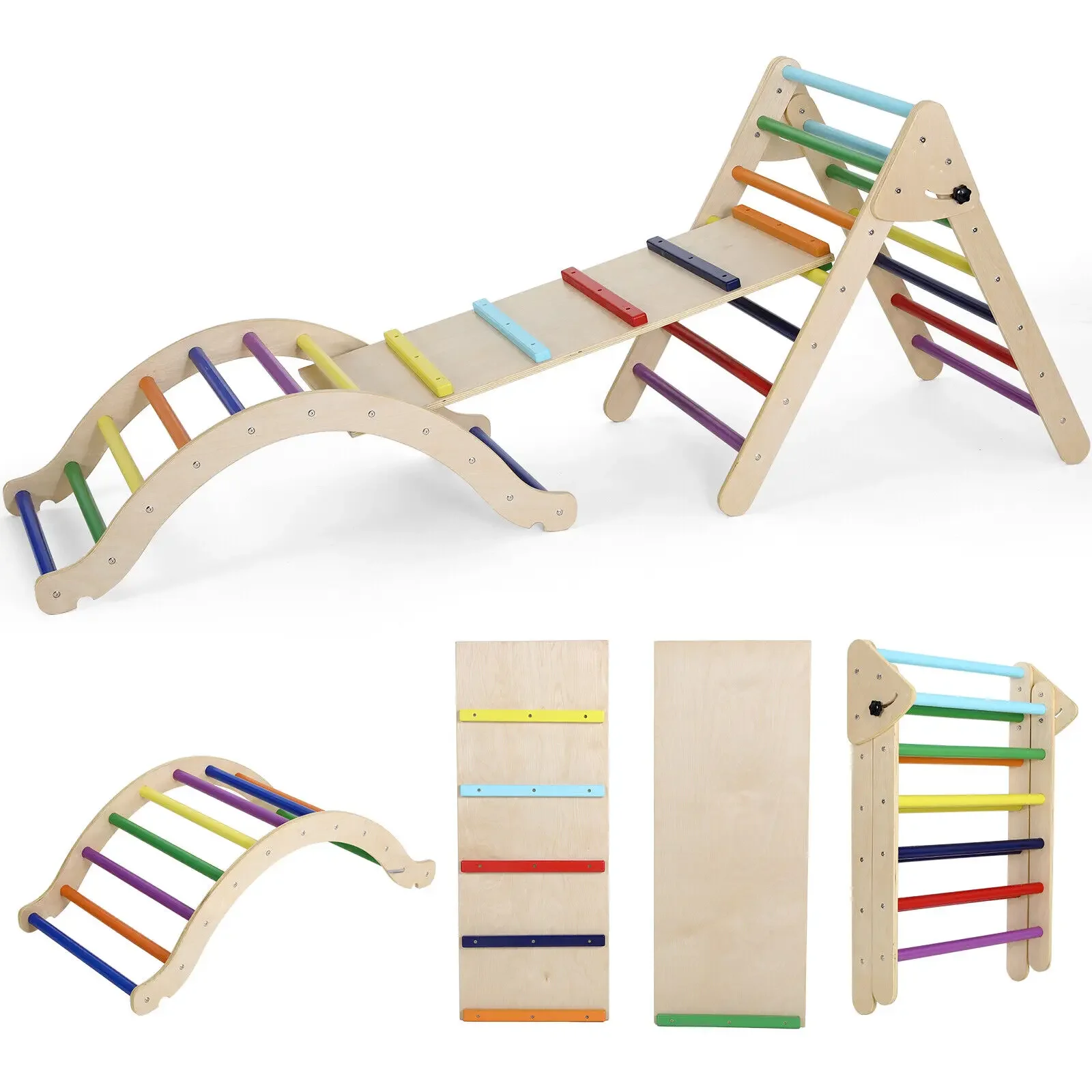 3in1 Climbing Triangle Children's Climbing Ladder Set Slide Climbing Toys Kids Play Wooden