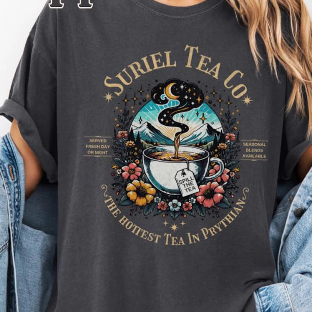 ACOTAR Suriel Tea Print Unisex Comfort Book Shirt A Court Of Thorns and Roses Tee 100% Cotton Short Sleeve Shirt Y2K Streetwear