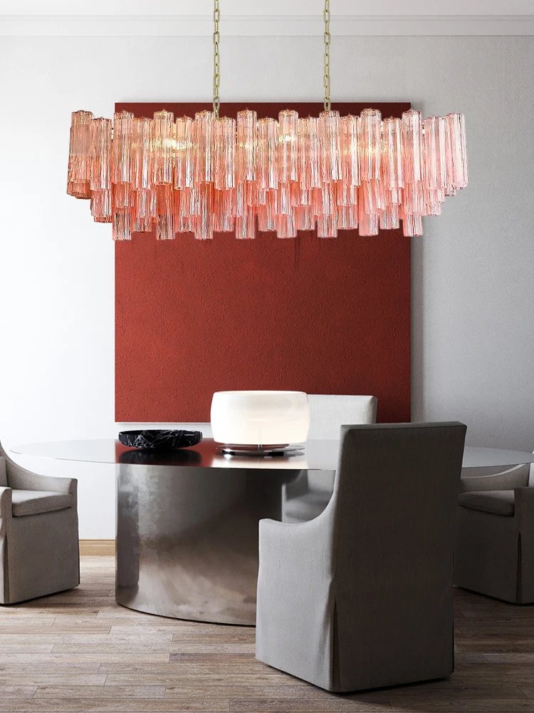 

2026 Ранняя весна, розовый океан, многоуровневое стекло, светодиодная люстра с регулируемой яркостью, подвесной светильник, подвесной светильник, лампа для столовой