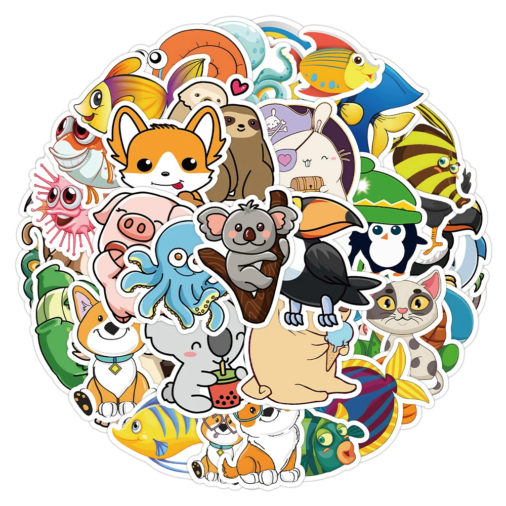 10/30/50/100pcs Cute Animal Cartoon Stickers for Kids Decorative Scrapbooking Stationery Laptop Waterproof Kawaii Sticker Packs