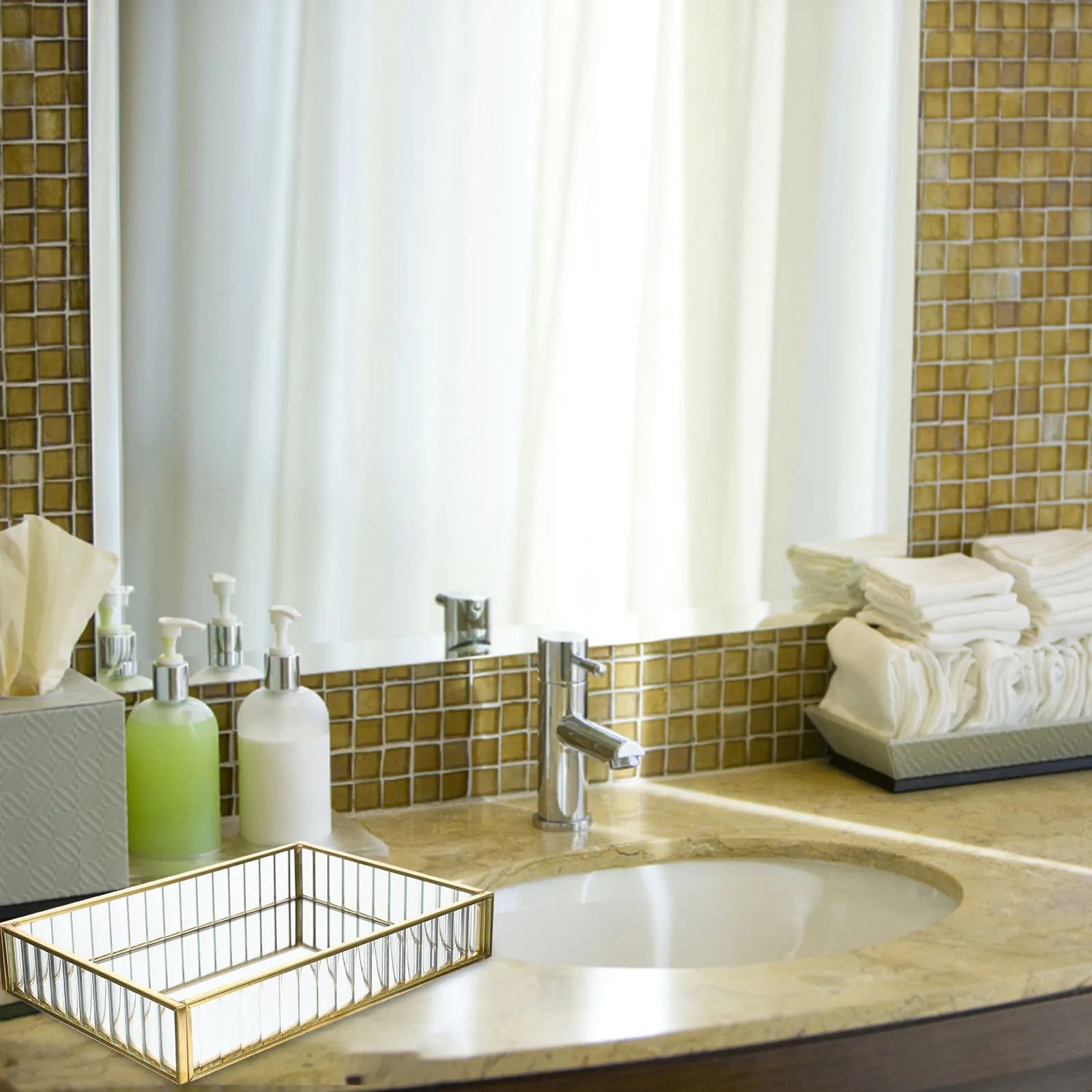 

Durable Stripe Glass Jewelry Storage Tray Simple Design Modern Decor Organizer Dish Alloy Jewelry Plate Key Storage Plate