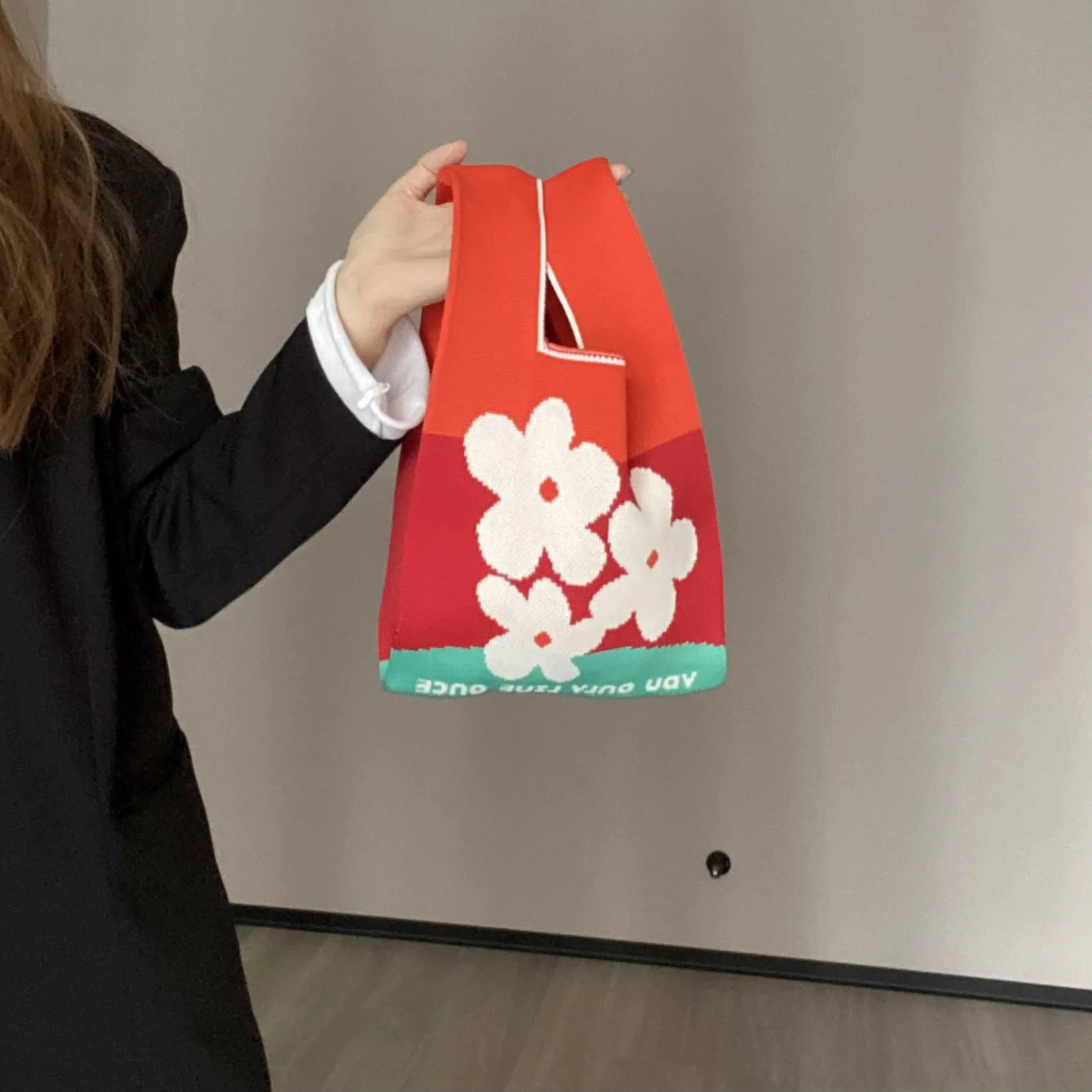 Bolsa de malha pequena flor para mulheres, sacola de grande capacidade, bolsa de ombro elegante, bolsas transversais versáteis, fofas, elegantes