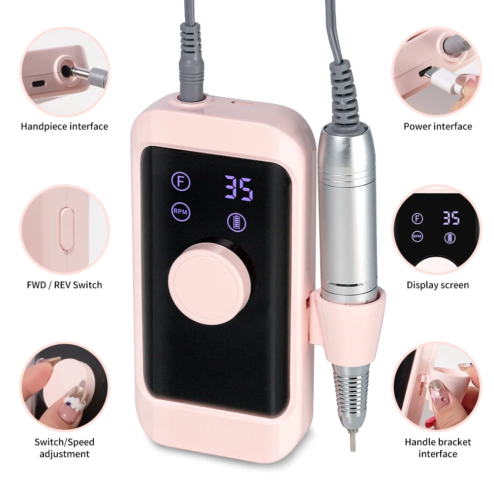 35000RPM Rechargeable Electric Nail Drill Convenient Nail Polisher With LCD Display Nail Art Accessories Suitable For Nail Salon