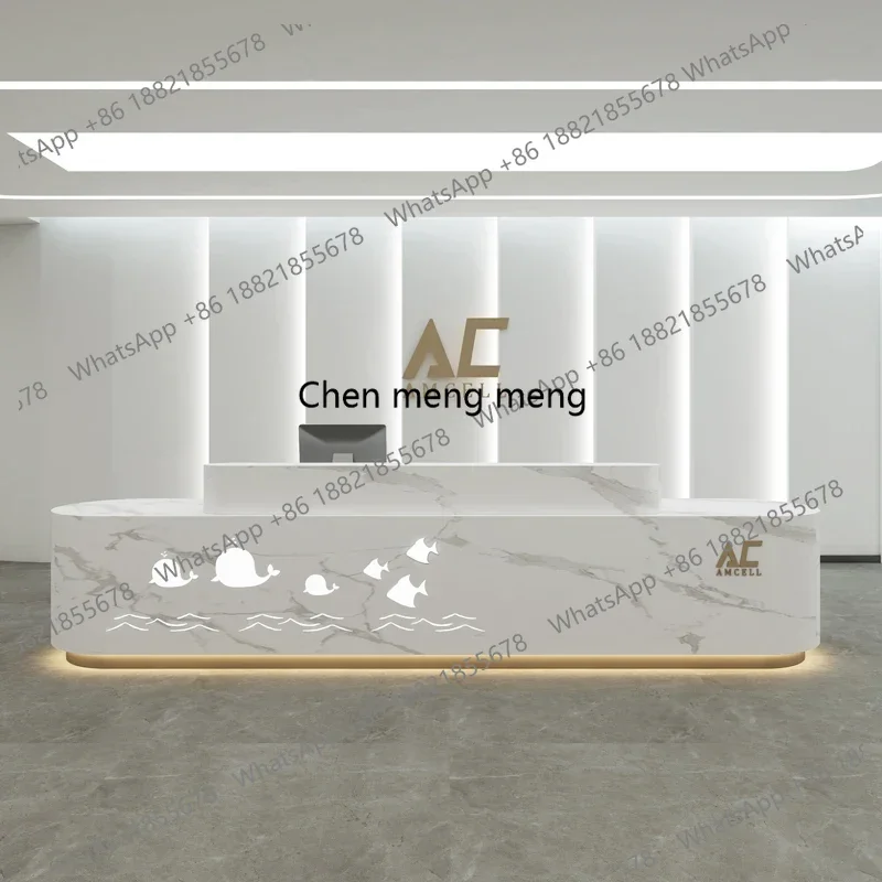 

Grocery Store Counter Beauty Salon Furniture Gold Floaoting Shelf Office Companies Bar Luxurious Desk Reception Bureau Glass