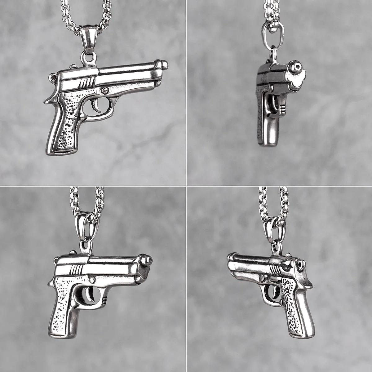 Gun Pistol Arms Mens Long Necklaces Pendants Chain Punk Hip Hop for Boy Male Stainless Steel Jewelry Creativity Gift Wholesale view 5
