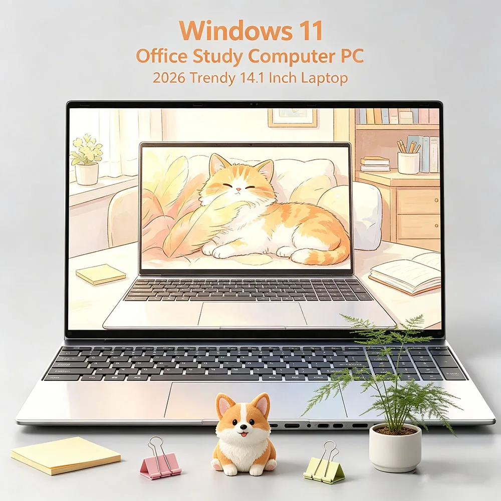 2026 New 14.1 Inch FHD Ultra Thin Laptop Win11 DDR4 16GB/32GB RAM 2TB SSD Portable Business Office Notebook PC Intel N3700