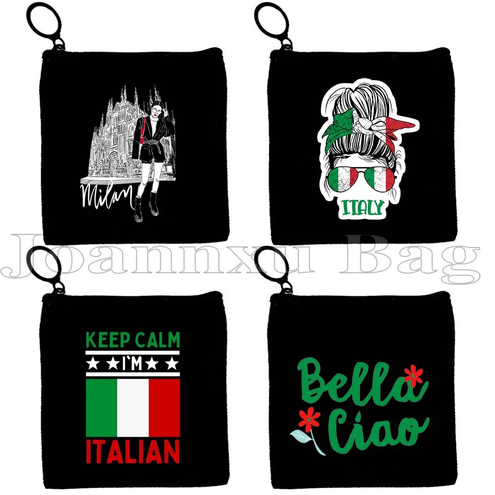 

Floral Bella Ciao Italian Girls Heart Cute Gifts Messy Bun Flag Italy Italia Pisa Rome Coin Purse Key Case Card Bag Wallet Pouch