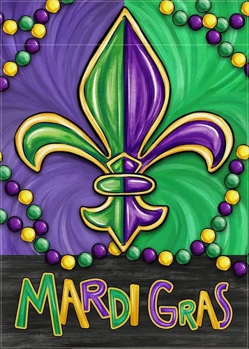 Mardi Gras Fleur de Lis Decorative Garden Flag, Purple Green Yellow, 12 x 18 XXQ