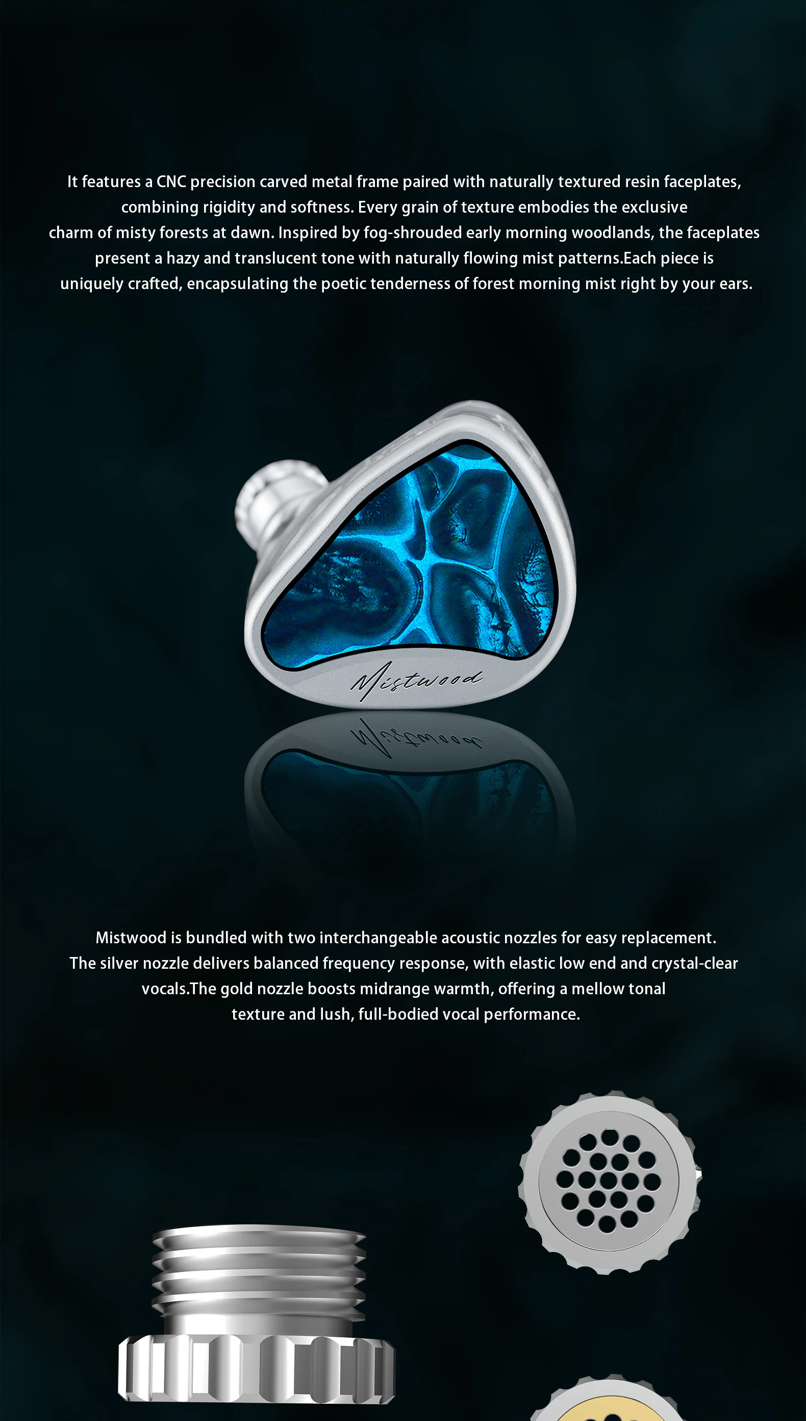 INAWAKEN Dawn Mistwood In-Ear-Monitor mit 11,2-mm-Diamant-Gold-Membran-Treiber und ergonomisch präziser 3D-gedruckter Kavität – Detail 3