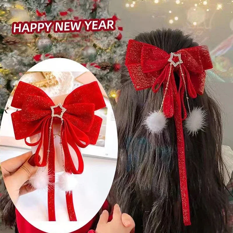 Girl's Chinese Style Hair Clip With Bow, Red Crown, Top Clip, Children's Antique Style Headwear, Hair Accessory