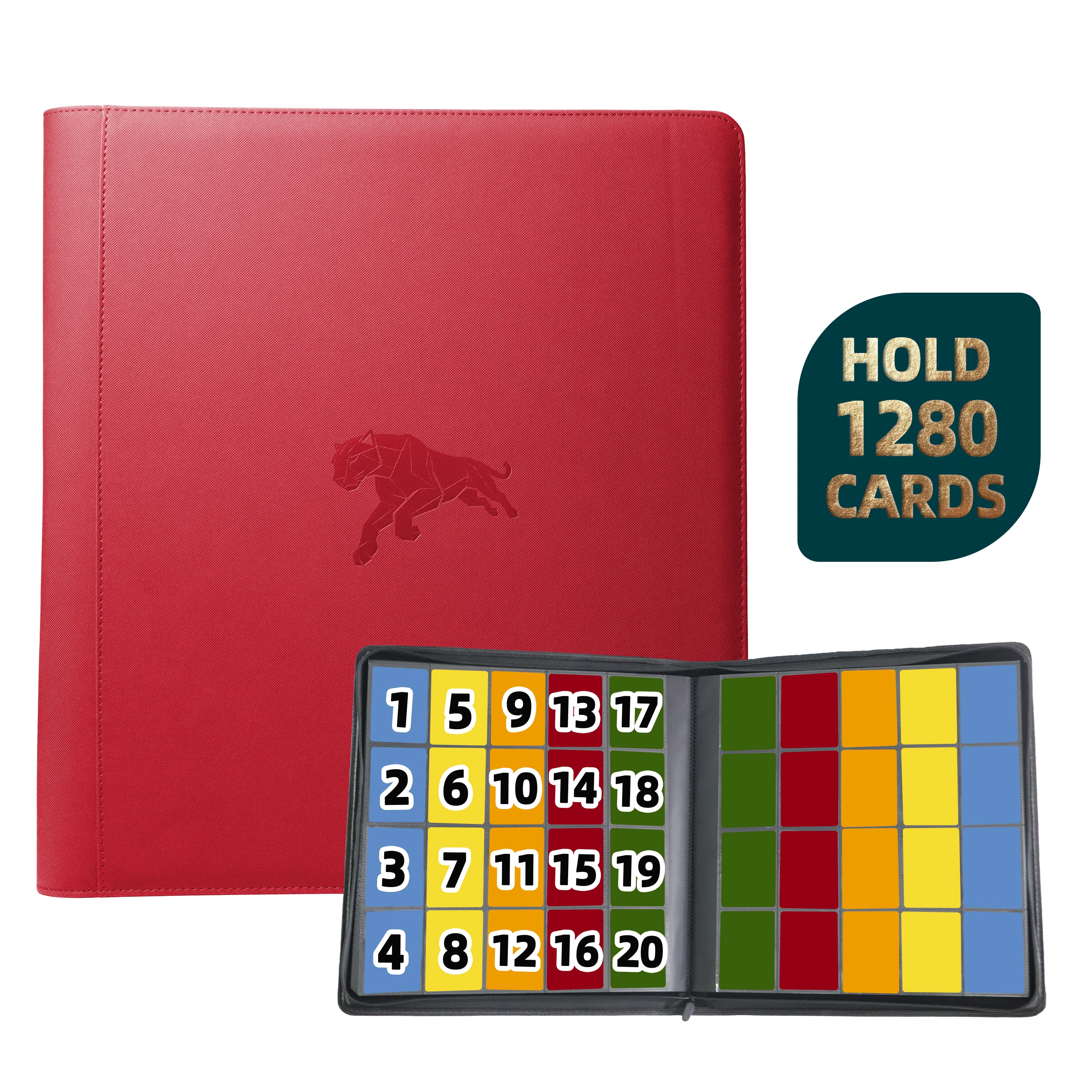 1280 vakjes dubbelzijdige trading card binder, 20-vakjes PU kaartenalbum met 100 kaarthulzen voor TCG/sportkaarten