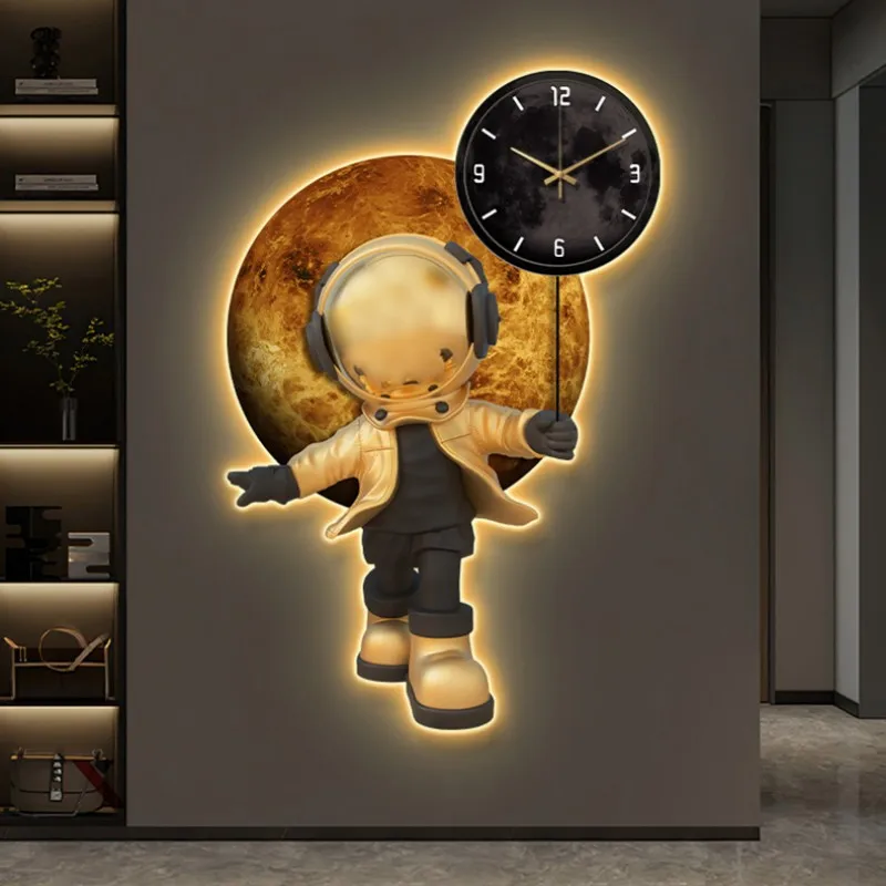 Internet Celebrity Cartoon Clock Creative Wall Light Living Room Silent Modern Luxury LED Fashion Watch Home and Decoration