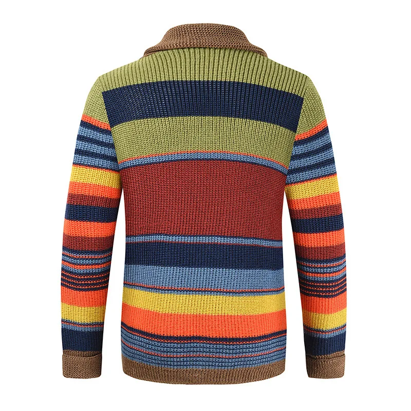 Fashion Men's V-neck Collar Cardigan Sweater Slim Fit Cable Knit Patchwork Merino Woolen Long Sleeve Fashion Men's Sweater