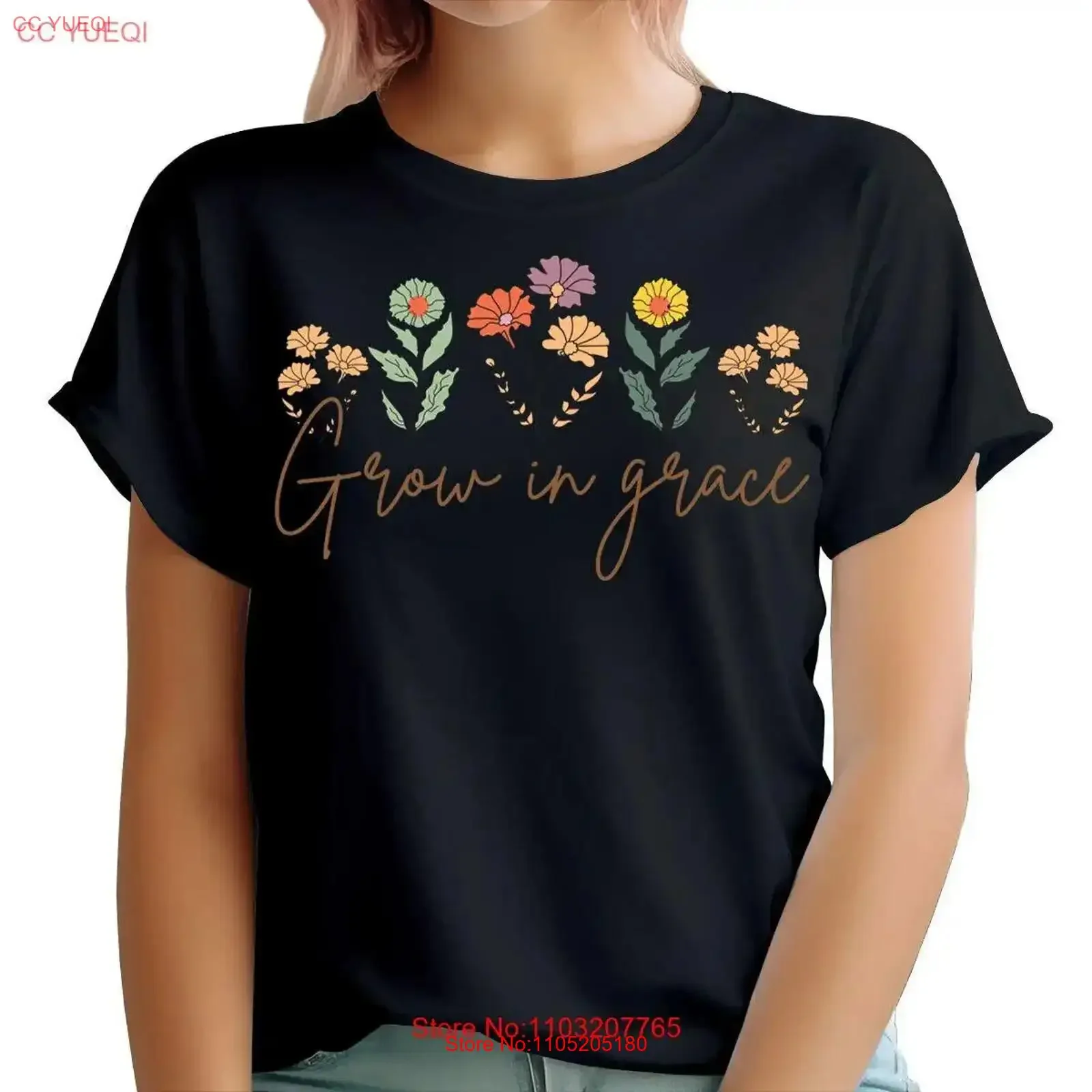 Grow In Grace Wildflower Floral Inspirational Quote Womens T Shirt Top NED vintage Washed Soft Stretched Top For Everyday Wear