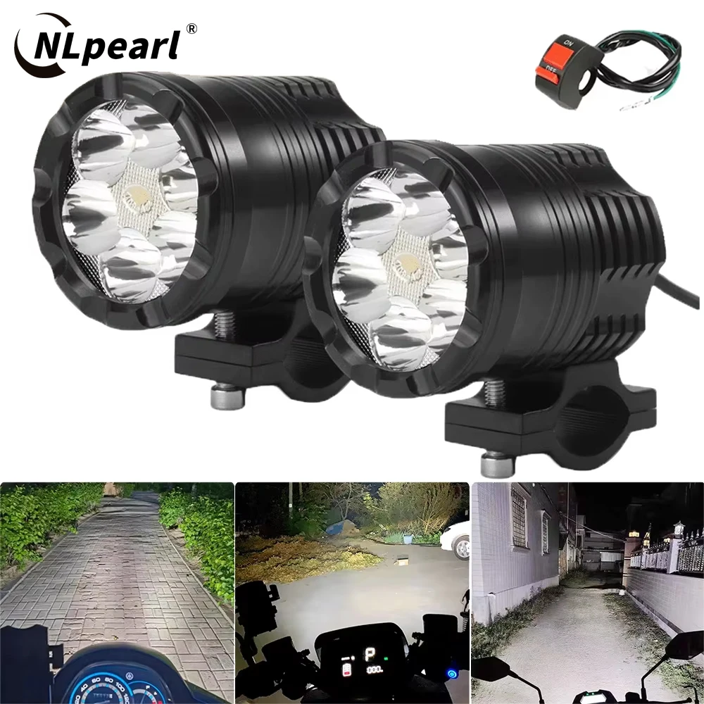 NLpearl 60W Additional Led Headlights for Motorcycle Universal Moto Spotlight with Switch for BMW R1200GS ADV F800GS F650 K1200S