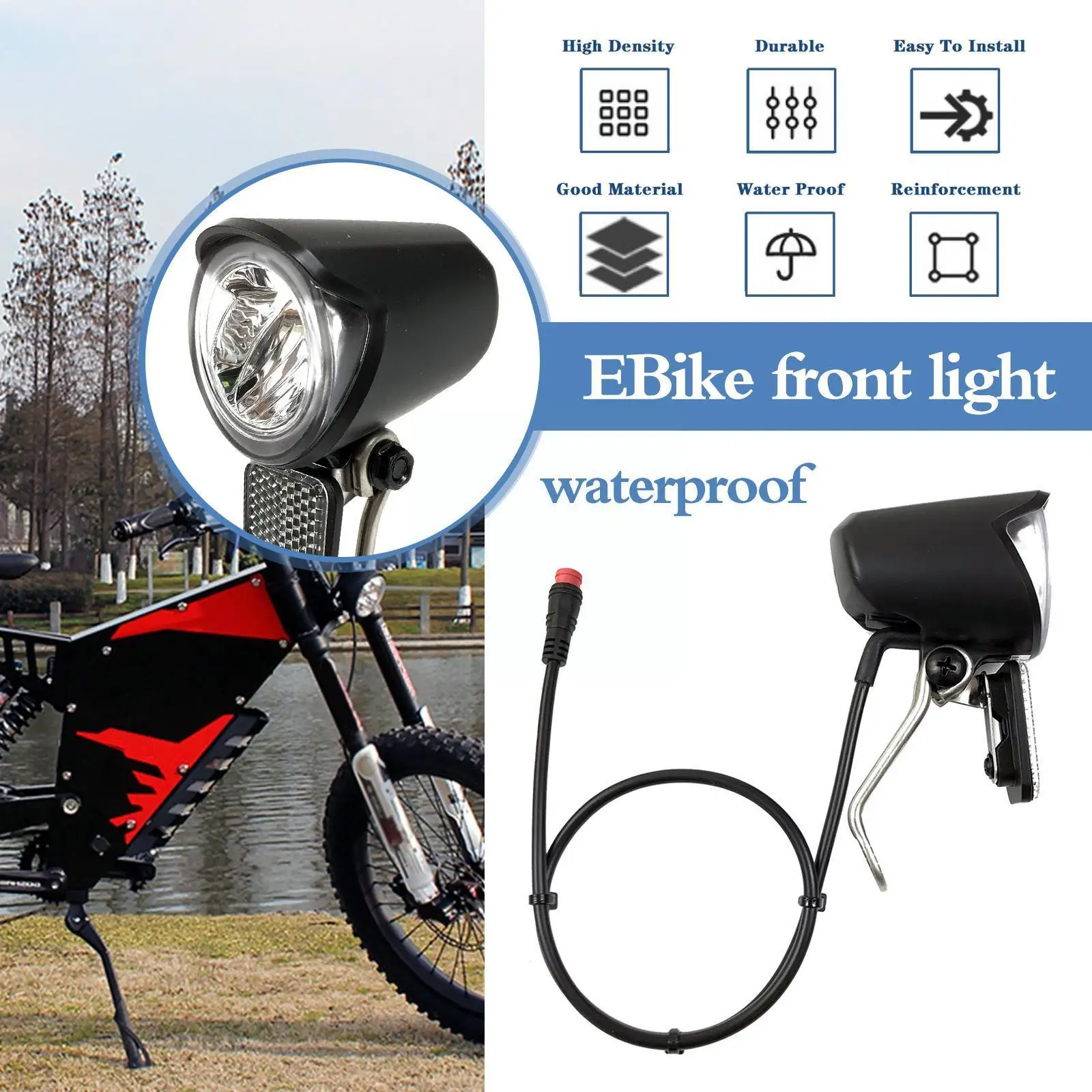 2 in 1 E-bike light headlight input DC 36V 48V 60V Electric light handlebar LED ebike Scooter Hot lamp Front U3R9