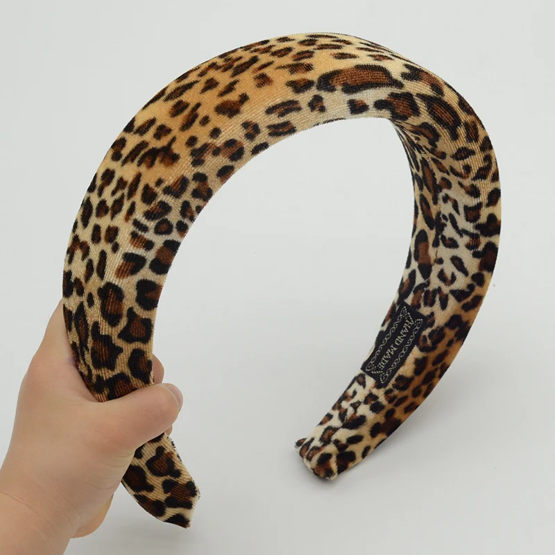 Sponge filled Leopard Velvet Chunky women headbands Fashion high hair hoops fur fabric plastic hairbands for girls Headpieces