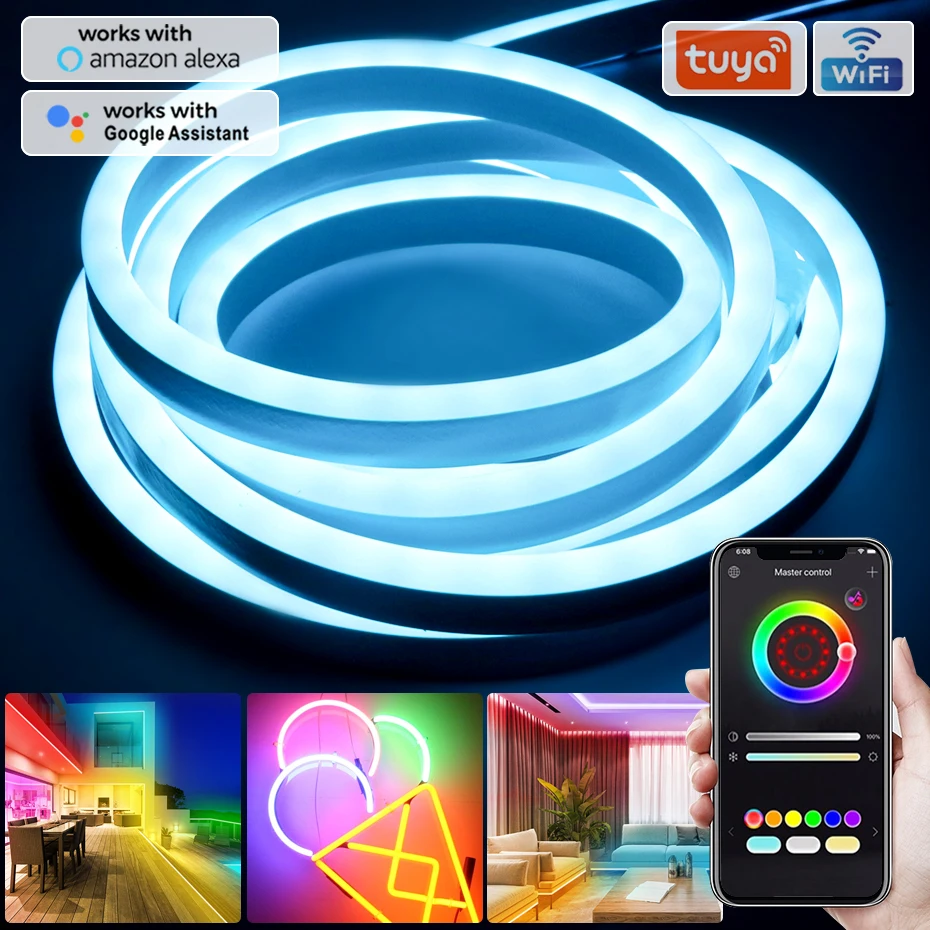 

Waterproof 220V Smart Neon Led RGB Lights With EU UK AU WiFi/Bluetooth Power Supply 20M 50M 100M 220V Led Neon Strip Outdoor