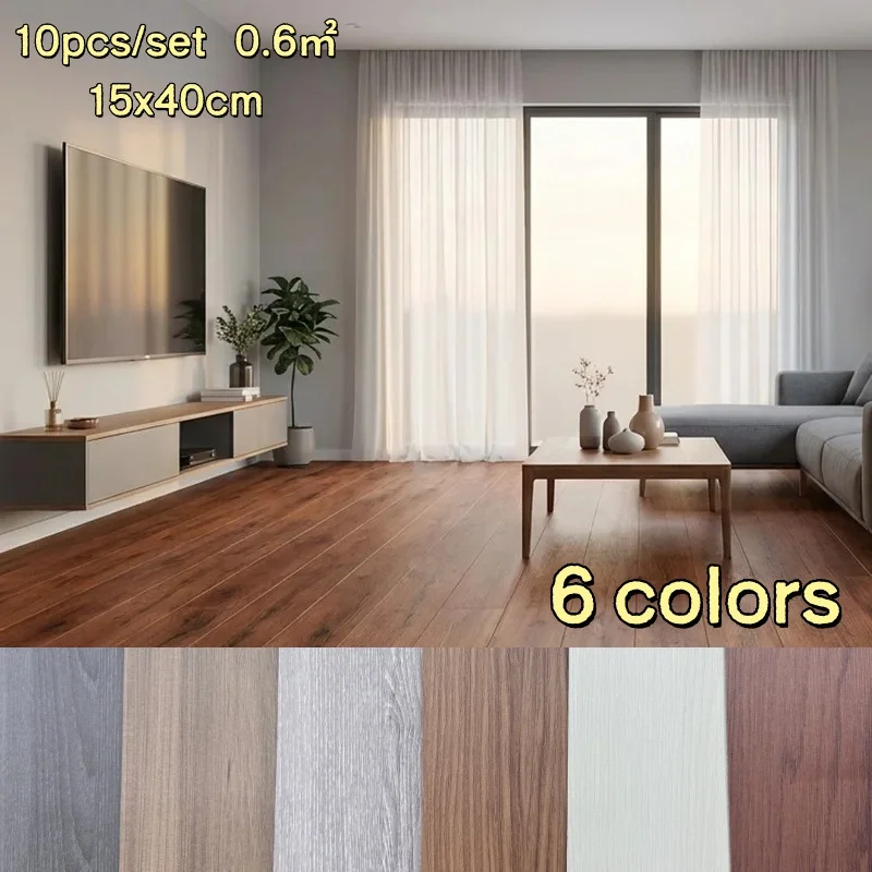 10pcs/set 15x40cm Self-adhesive Floor Sticker PVC Household Thickened Wear-resistant Self-adhesive Wood Grain Floor Sticker