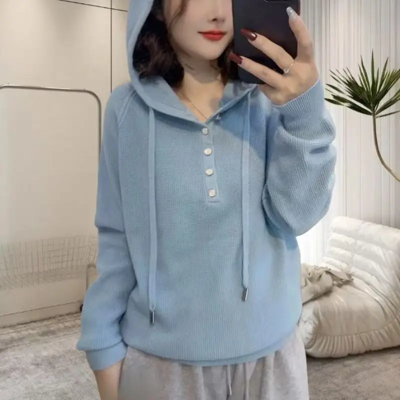 

Осень-зима 2025: пуловер с капюшоном, свитера, свободный модный базовый слой, женский повседневный однотонный удобный мягкий топ