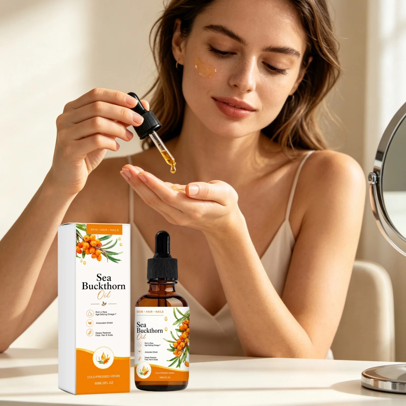 Sea Buckthorn Oil Skin Nails Hair Smoothing Nourishing Nail Cuticle Non Sticky Multi Purpose Body Care Natural Plant Oil 60ml
