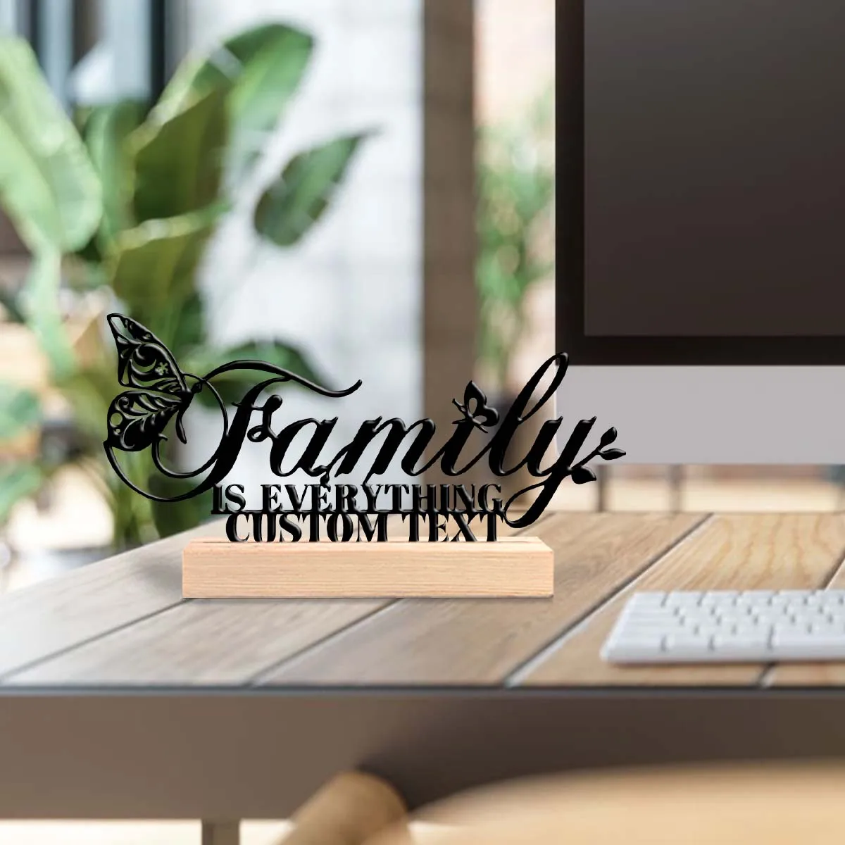 1pc Metal Art Desktop Decoration Custom Content Equipped with A Wooden Base Home or Office Decorations