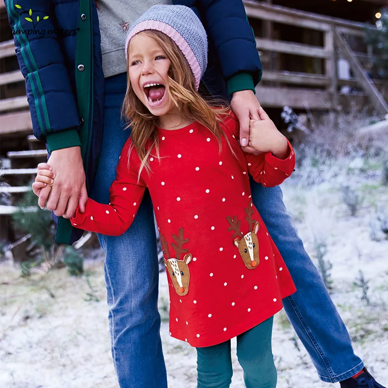 Vestido de punto de manga larga para niños, ropa de algodón con estampado de Navidad, Otoño, 2024