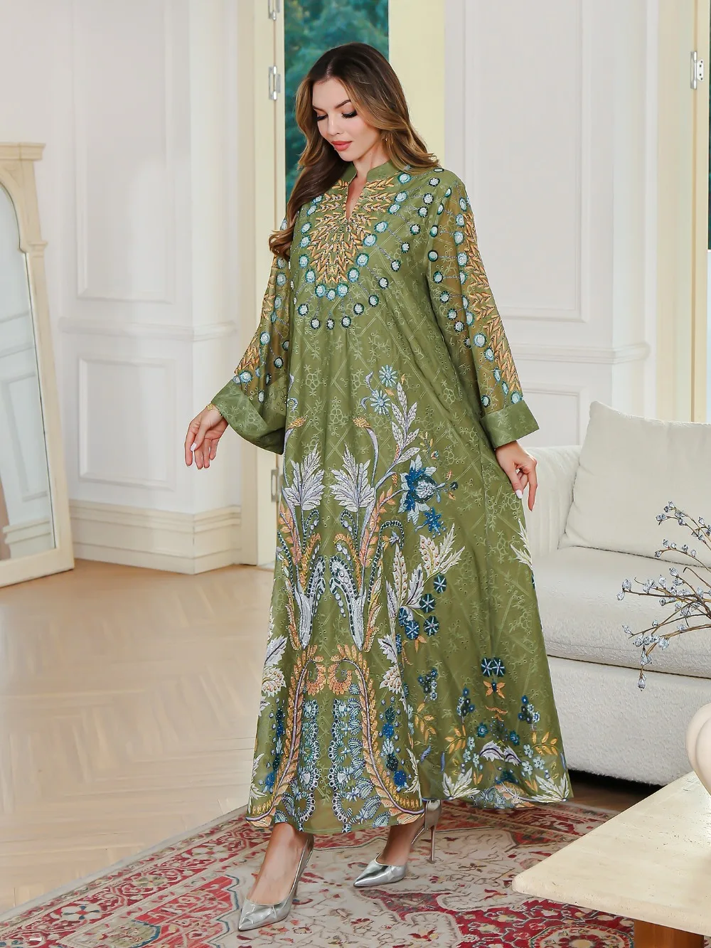 

Eid Women Muslim Dress Abaya Embroidery Diamond Dubai Vestidos Largos Party Caftan Jalabiya Ramadan Kaftan Arab Long Robe 2025