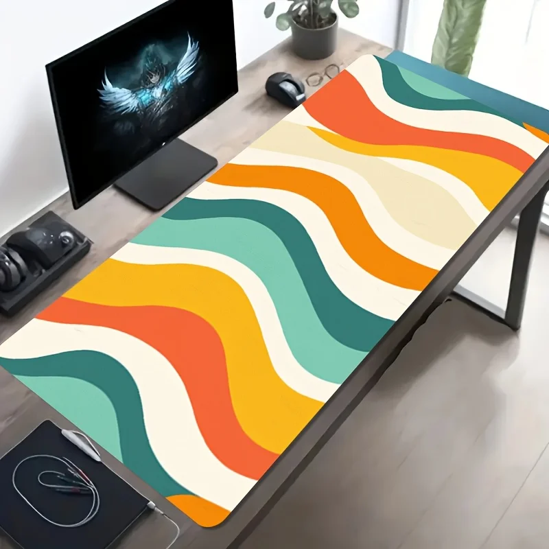 Brand Large Esports Gaming Mouse Pad Vintage Geometric Wave Stripe Non-Slip Washable Rubber Base Extra-Long Desk Mat Office Comp