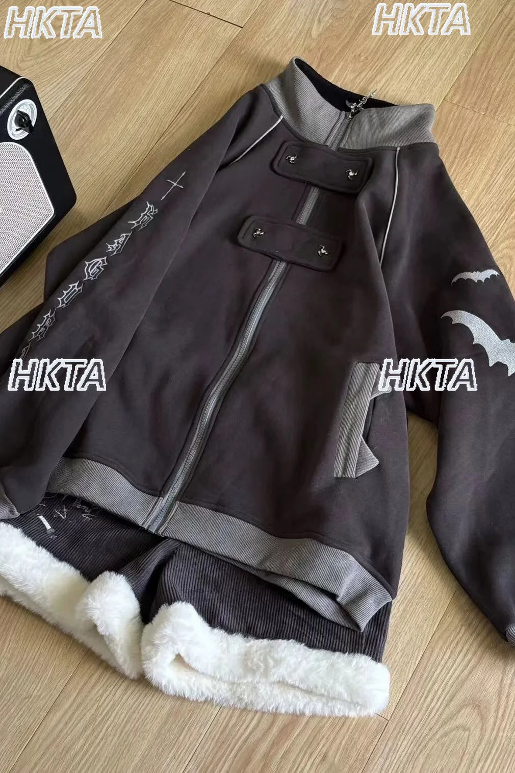 Sudadera gris oscuro con cuello levantado para mujer, chaqueta japonesa holgada Y2K Harajuku, abrigo con capucha, nueva ropa de otoño e invierno