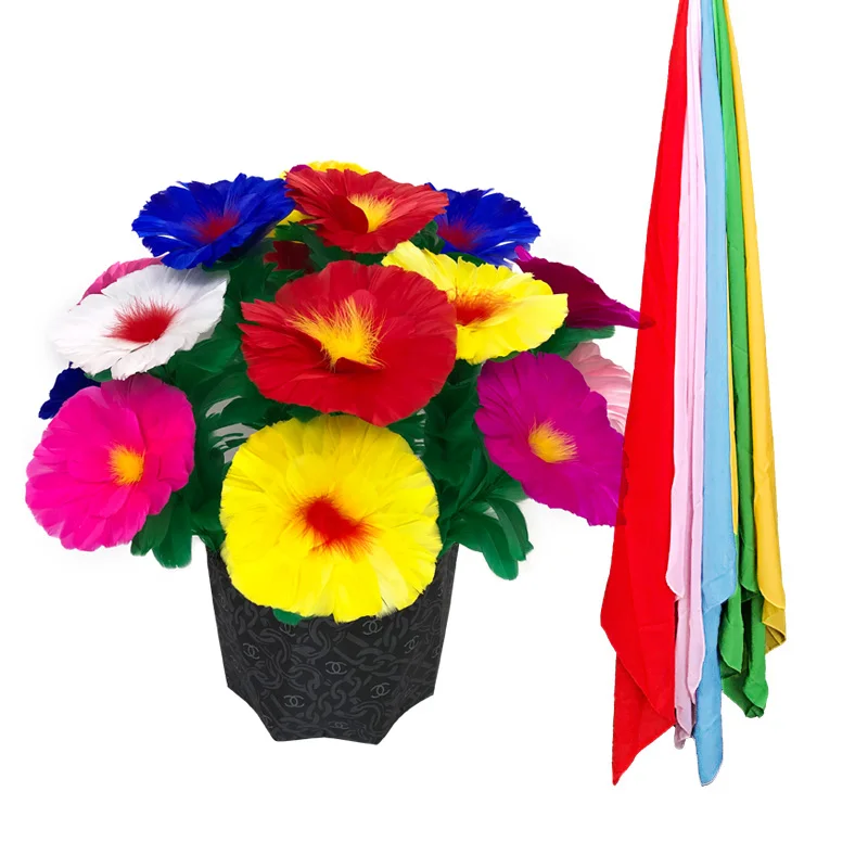 silk to Flower Pots flash to Feather flower pot Folding flower pot Colorful feather flower Stage Magic Tricks Gimmick