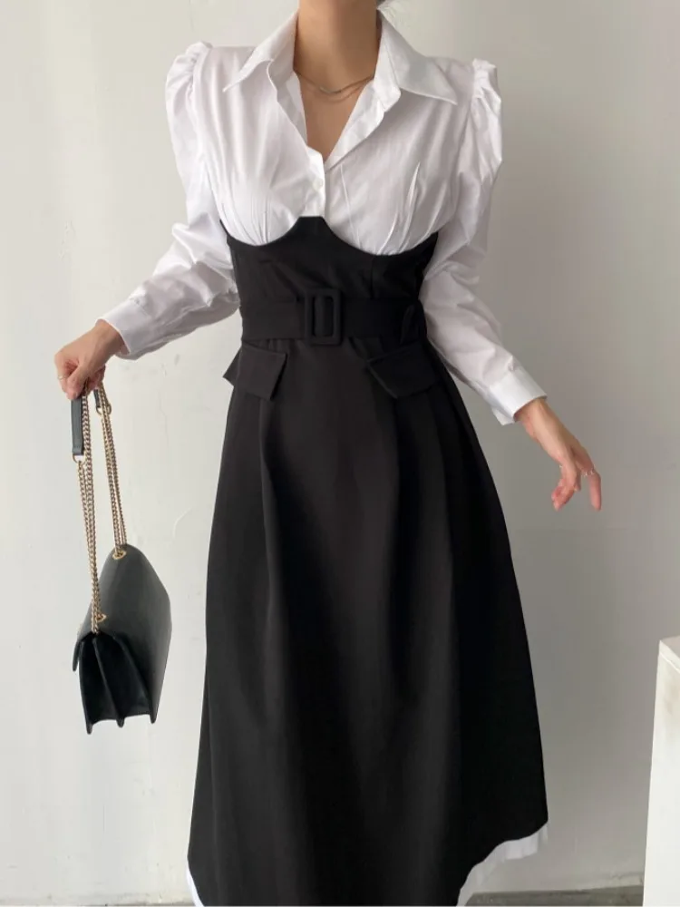 เอเล ออทัมนัล ชิคลายจุดคอปกยาวเอ-ไลน์ Dr Color Blo Maxi Skirt Sle Women's Faion