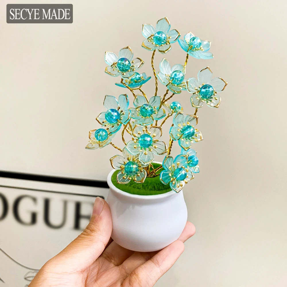 

Simulation Blue Cherry Blossoms Pot Plant Artificial Plastic Fake Flowers Home Office Desktop Ornaments Wedding Party Decor L30