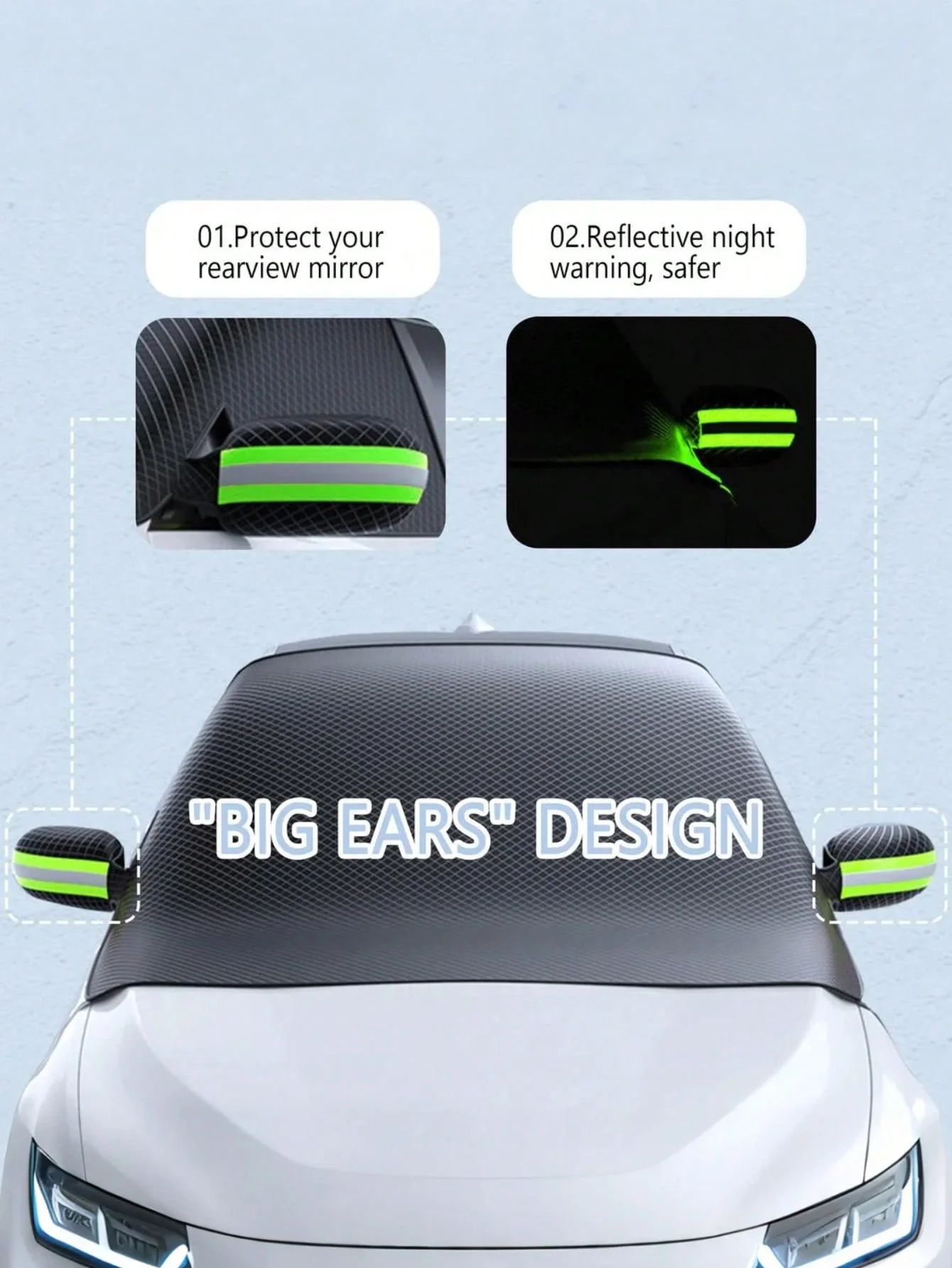 غطاء زجاج السيارة الأمامي المغناطيسي، درع الثلج/الصقيع ثلاثي الاتجاهات، حماية سميكة ضد الجليد (النوافذ الأمامية/الجانبية)، سهل التركيب (قوي ماج