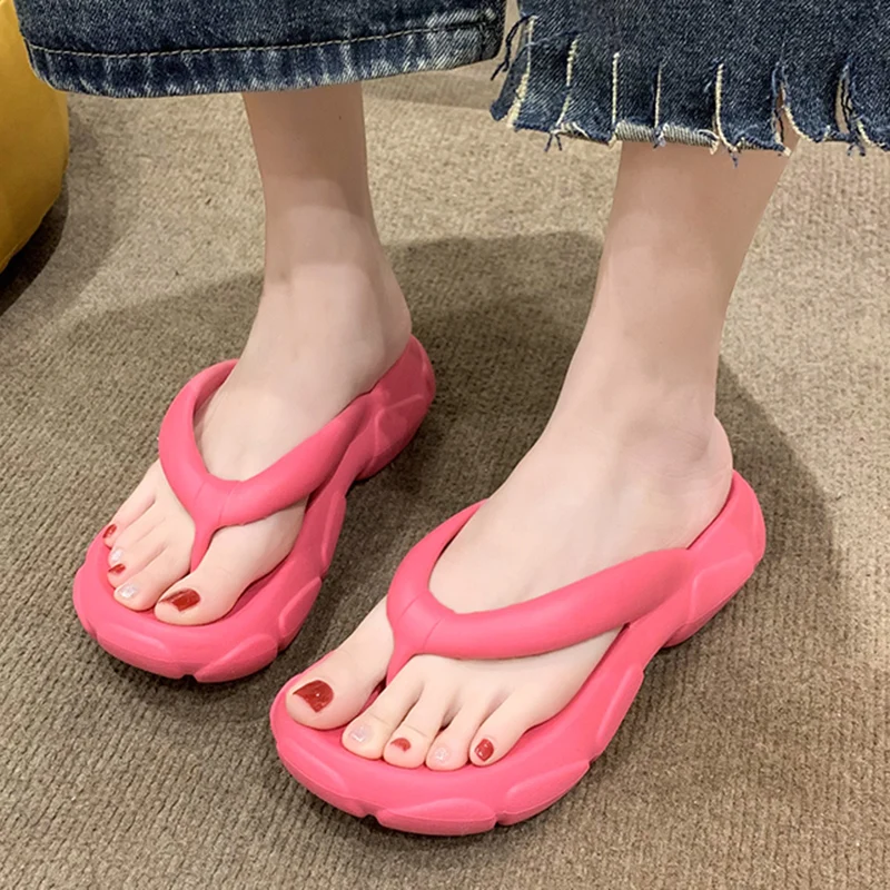 New Fashion Platform Flip Flops Women Summer 2023 Thick Sole Non Slip Beach Slippers Woman Brand Designer Clip Toe Wedge Sandals