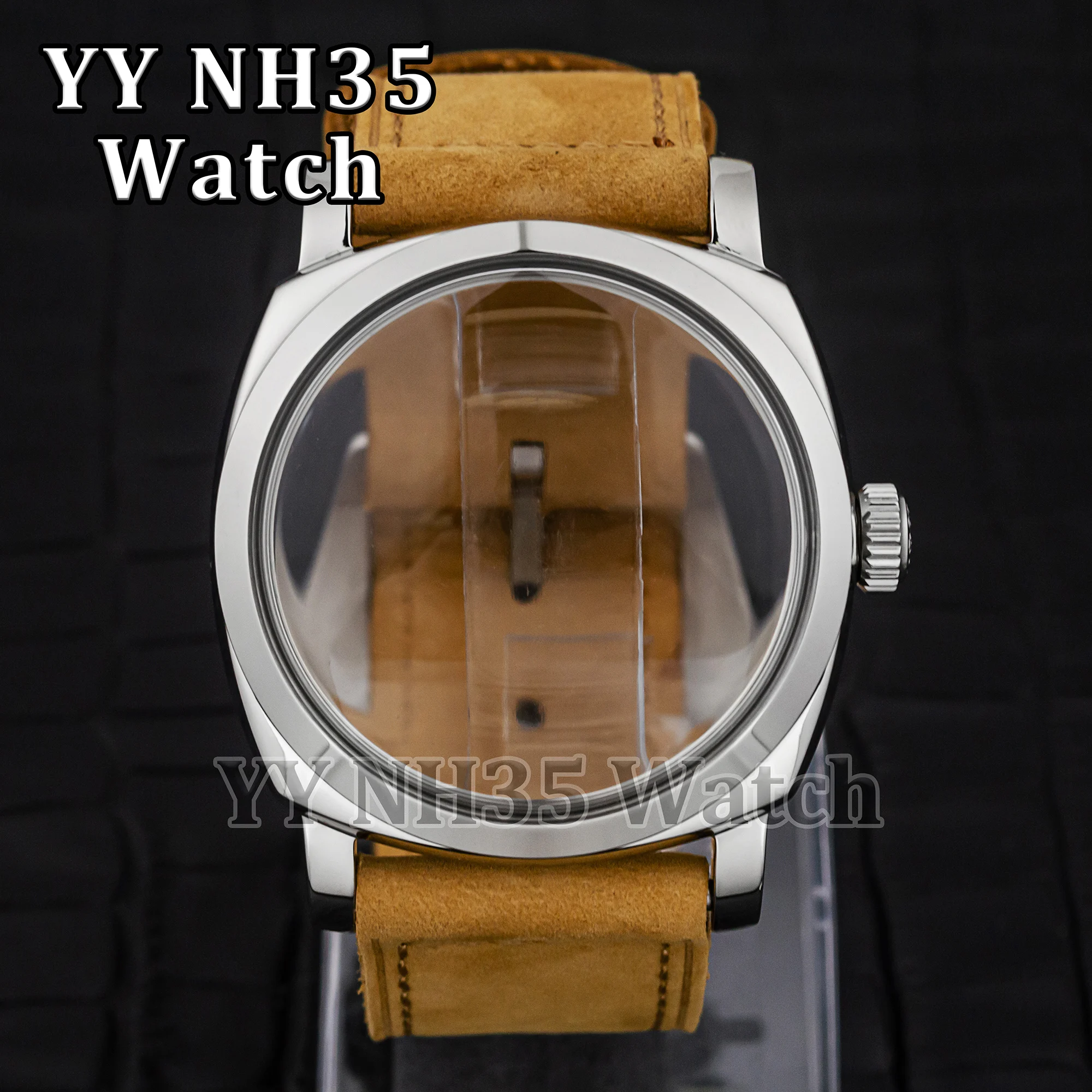 47mm Watch Case for PAM 6154 Watch Accessories Bubble Mirror Leather Strap Waterproof Case fit ETA 6497/6498/ST3600 Movement