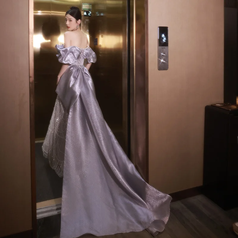 Roxo elegante vestidos de casamento feminino vintage fora do ombro sem alças sem mangas vestido de noite sereia festa vestidos formais