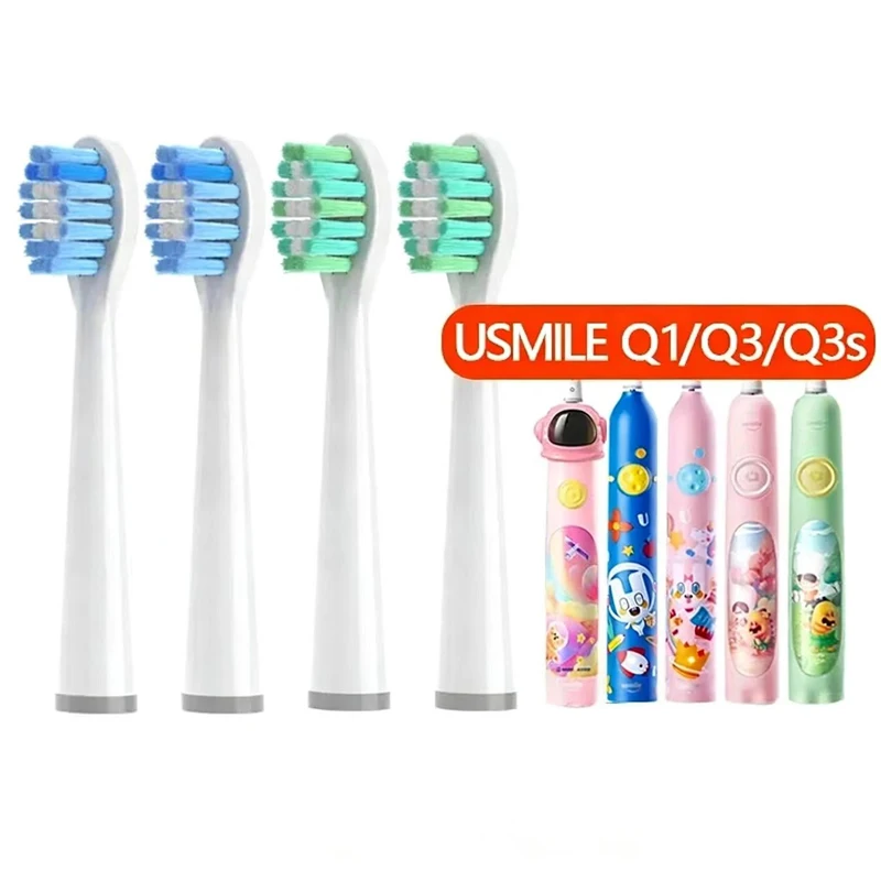 

4 Pcs/Pack Replacement Brush Heads For usmile Q3 Q3S Q1 Children's Electric Toothbrush Head Soft DuPont Bristles With Dust Cover