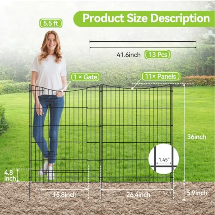 Decorative Garden Fence 12 Panels 26ft L ×36in(H) Metal Garden Fences with 11 Panels + 1 Gate Animal Barrier Rabbit Fe