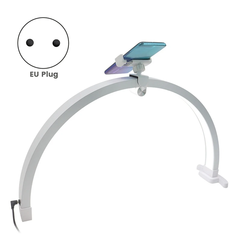 22-дюймовая настольная лампа для ногтей в форме полумесяца, 20 Вт, сенсорное управление, складная лампа для маникюра в форме полумесяца с зажимом для телефона, белая вилка европейского стандарта