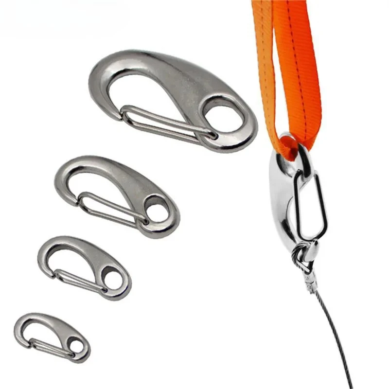 50/70/100mm Ei-förmige Federschnappverschlüsse aus 316 Edelstahl Multifunktionale Wander- und Camping-Gürtelkarabiner Schnellverschluss-Haken
