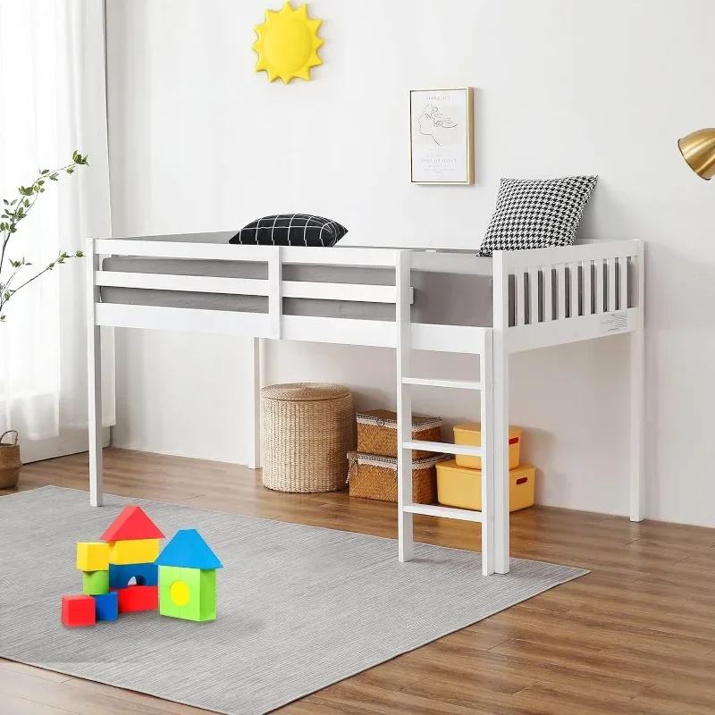 Zhenxiang Massief Hout Laag Stapelbed Voor Kinderen/Peuters/Junior, Stapelbed Frame Met Vangrails & Ladder Voor Jongens Meisjes, Geen Boxspring