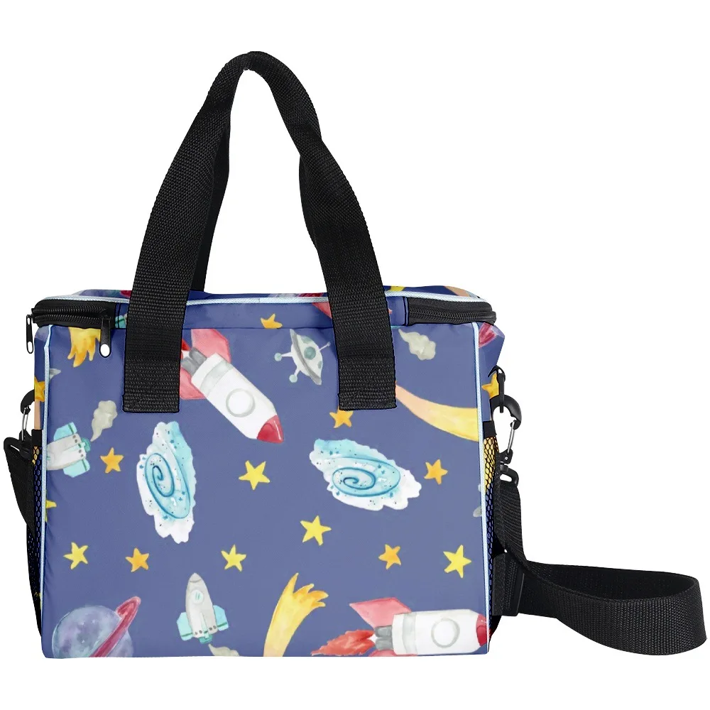 

Luxury Popular Funny Space Rocket Planet 3D Printed Larger Crossbody Lunch Bag Thermal insulation Food Handbags Ice Bags